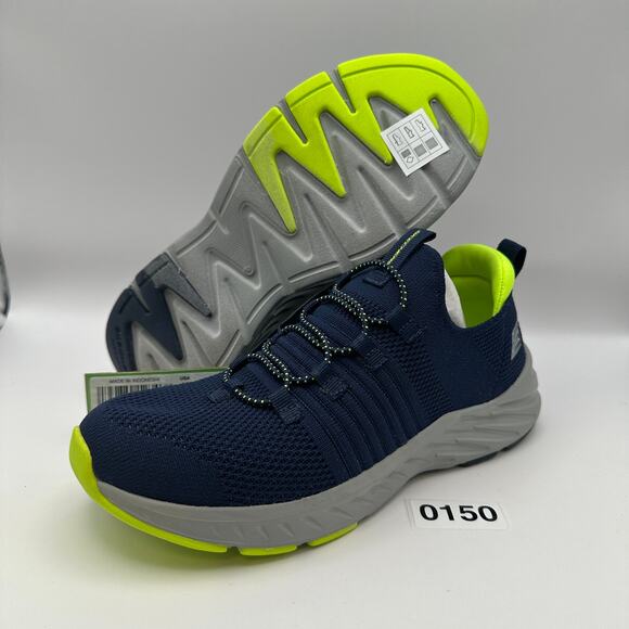 SKETCHERS Kids 4.5 Elite Rush Slip on Running Shoes Navy/Neon Green - Picture 1 of 8